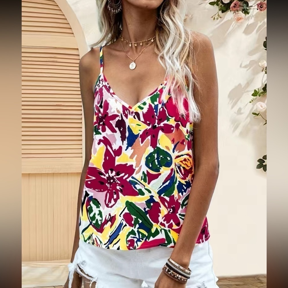 Floral Print Spaghetti Strap Top New